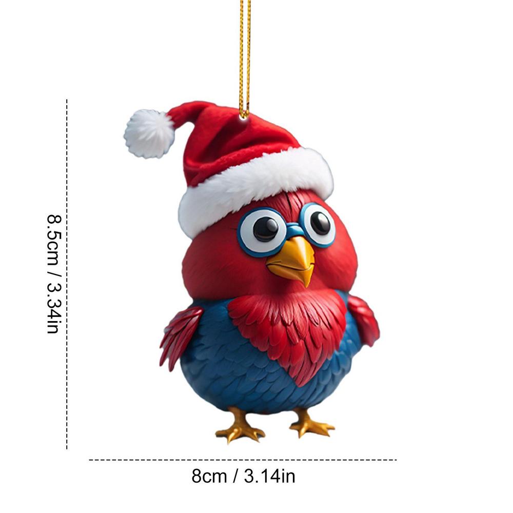 Funny Christmas Ornaments Acrylic 2D Cartoon Cute Christmas Rooster Rooster Ornament Funny Christmas Chicken For Living Rooms
