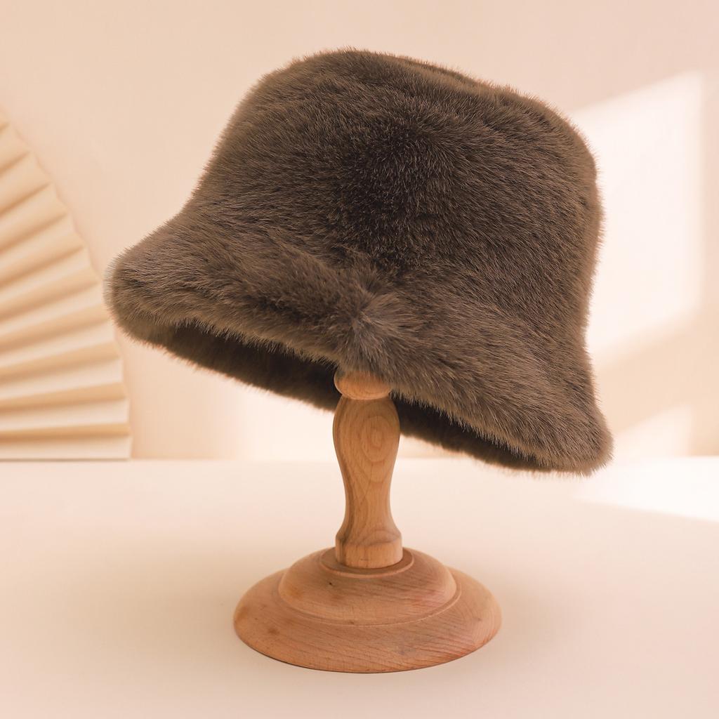 Solid-colored Plush Fisherman Hats for Autumn and Winter, Soft and Comfortable Flat-topped Hats, Warm and Windproof Basin Hats