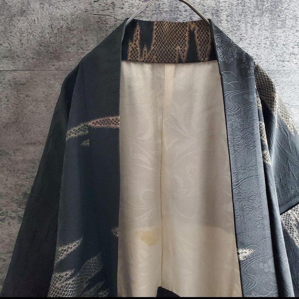 Used Vintage Kimono Haori Japanese Pattern Black Japanese Mode Cardigan Old Clothes