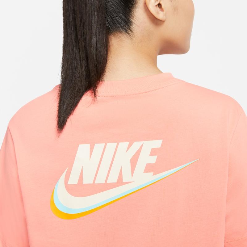 Nike Sportswear Rainbow Embroidered Color Block Logo Letter Print Round Neck Sports Knit Short Sleeve Dress Women Dresses Deep-Red DJ6202-641