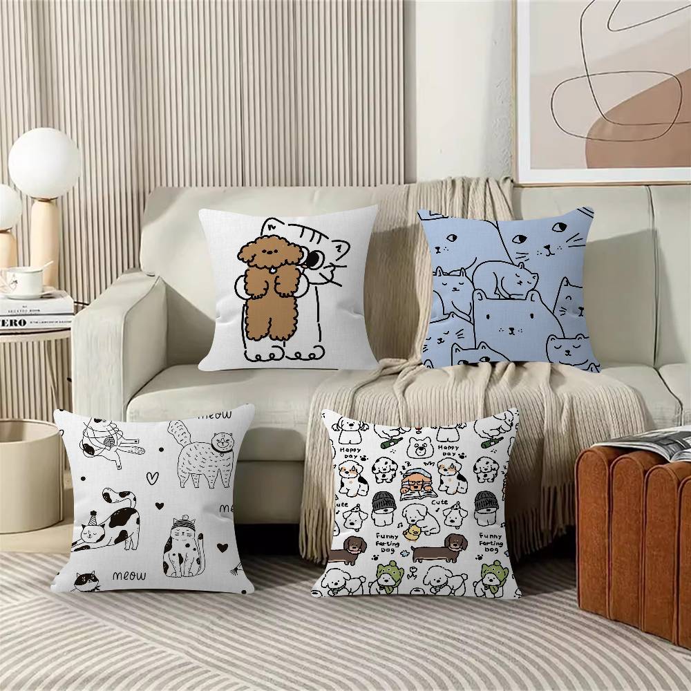 Cartoon Line Cat Dog Cushion Cover Pillowcase Upholstery Sofa Throw Pillow Home Decor Pillowcas