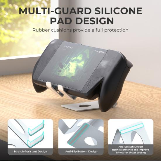 Game Console Stand for ROG Ally/X for Switch 2 for Steam Deck Portable Metal Heat Dissipation Desktop Holder with Anti-Slip Silicone Pad Game Console