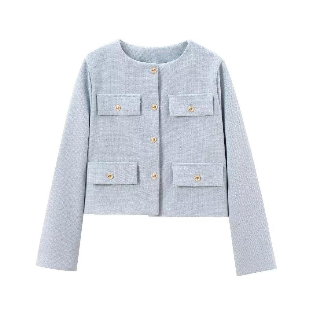 Giacca Corta da Donna Moda e Casual Versatile Scollo Rotondo Decorazione a Risvolto Taglie Forti
