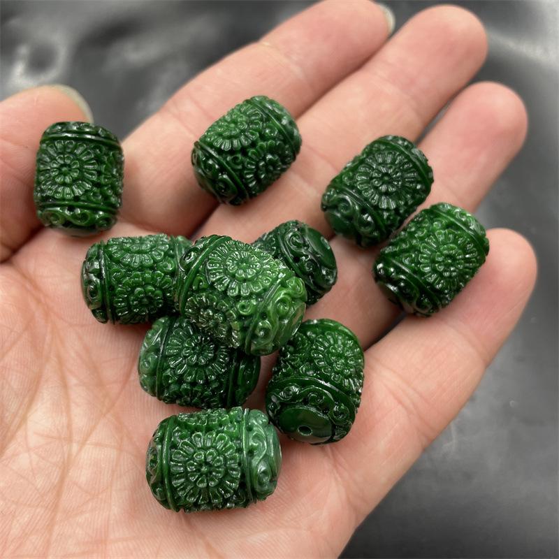 Green Imitation Jade Carved Tube Beads for DIY Jewelry