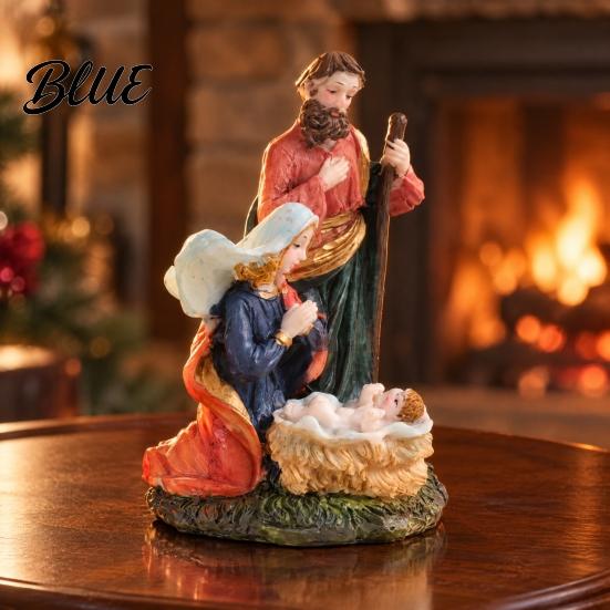 Christian Home Religious Gifts Holy Family Manger Resin Ornament, Hand Painted Tabletop Figurine, Nativity Decor Christmas Scene for Office