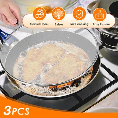 3Pcs Stainless Steel Anti Splatter Guard Oil Net Grease Splatter Screen Pan Mesh Guard Screen Splash Cover for Frying Pan Cooker
