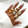 Trendy Stackable Gemstone Ring Set - Adjustable Retro Metal Open Rings for Women