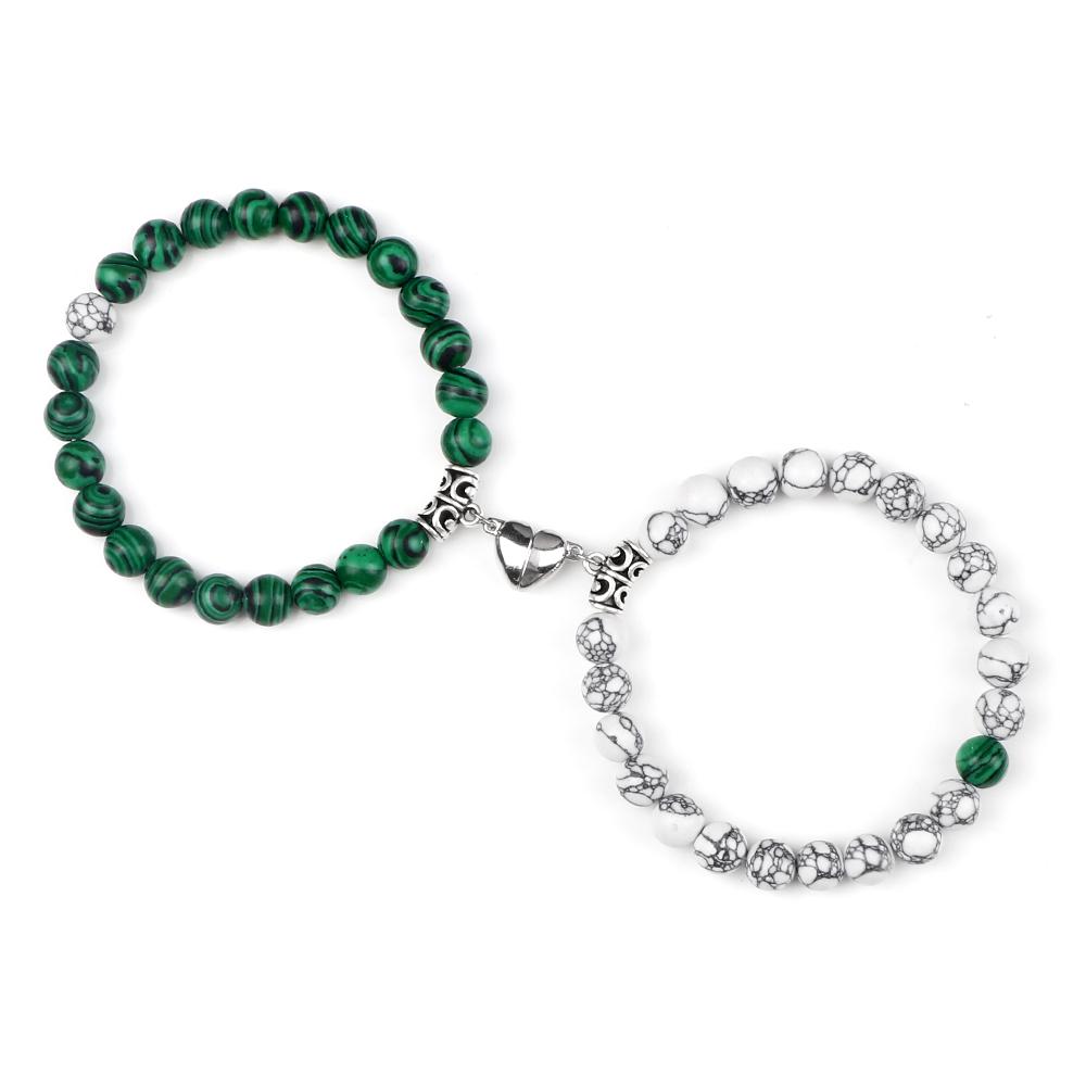 2 stuks/set Hartvormige Magneet Hanger Armband Koppels Liefde Betekenisvol Natuursteen Armbanden Sieraden 8MM Elastische Pulsera Cadeau Nieuw
