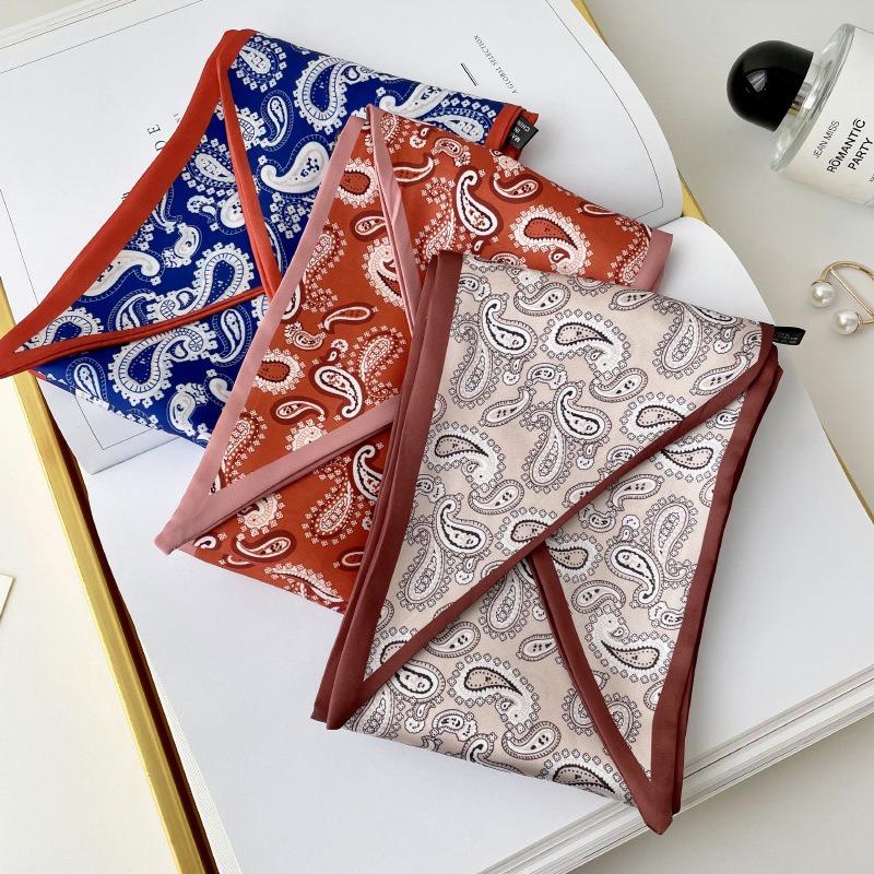 Silk scarf high-end neck new cashew flower silk scarf women's hair tie bag thin and narrow strip decorative scarf headband