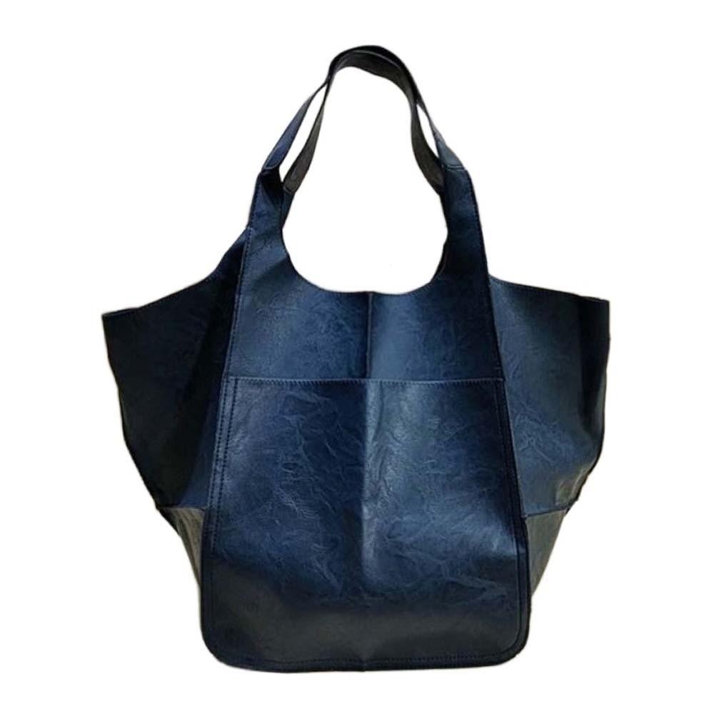 

Casual Soft PU Tote Bag Multi-Pocket American Style Large Capacity Shoulder Bag Magnetic Button Soft Versatile Commuting Handbag темно-синий