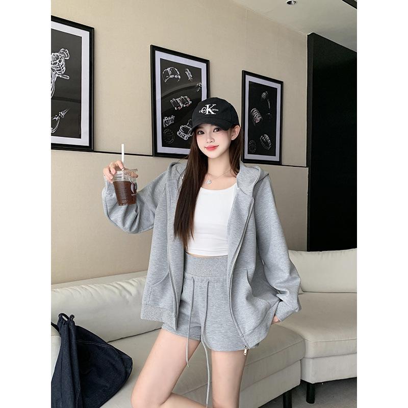2026 Plus Size Women s Spring Hooded Sweatshirt & Sporty Shorts Set - Lazy Style Arrival 2XL Plus чёрный