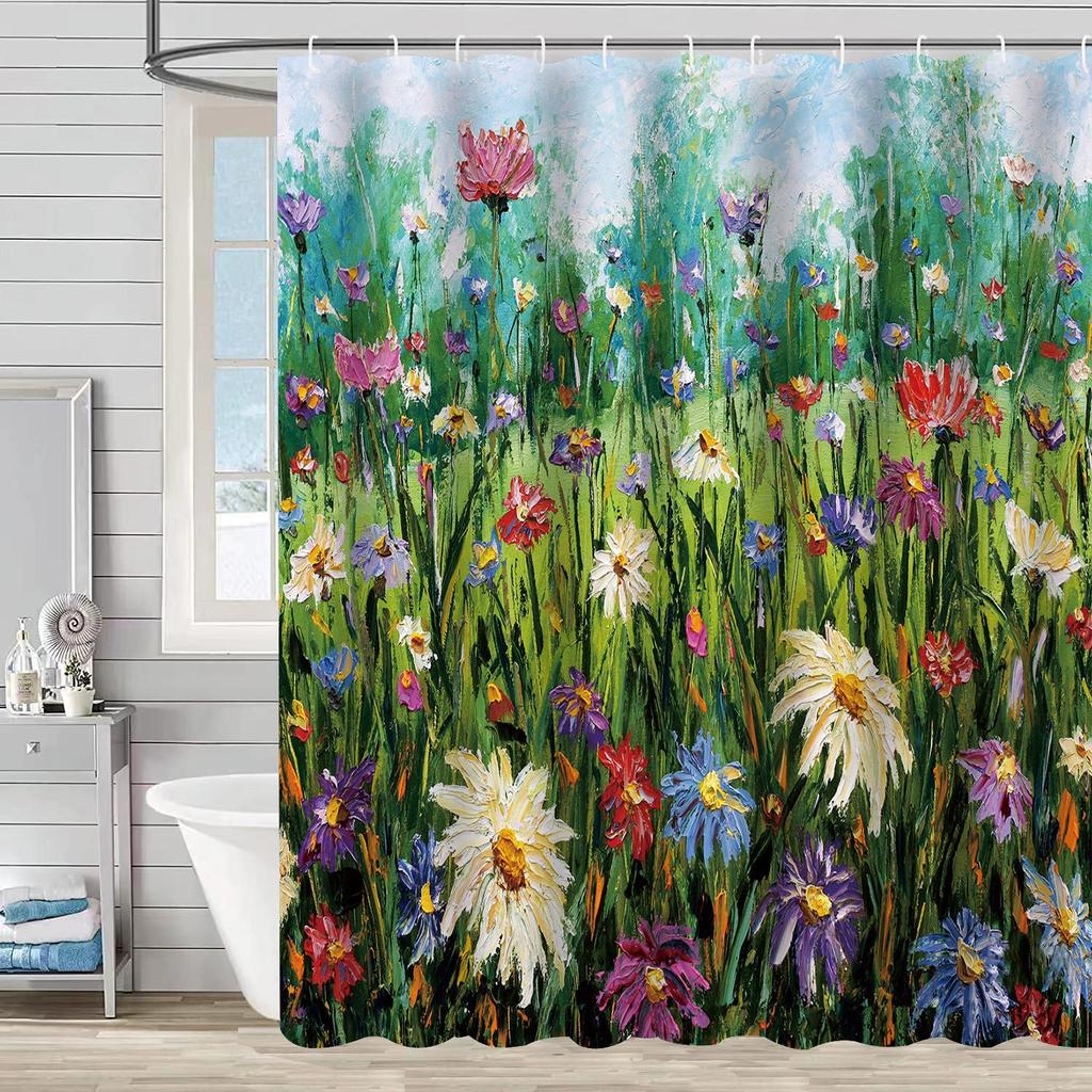 Shower Curtain Waterproof And Mildew-Proof 3D Digital Printing Plant Stone Printing Shower Bathroom Partition
