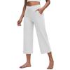Women Elastic High Waist Casual Fit Wide Capris Leg Pants Yoga Leggings Soft Gym With Pockets