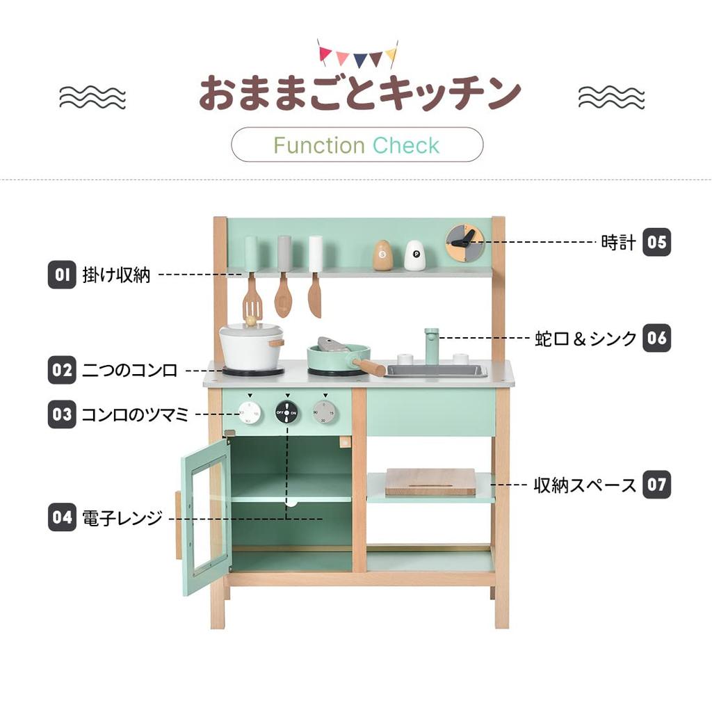 BTM Wooden Pretend Kitchen Set with Mini Educational Toy for Pretend Gift for Birthday Cookware, Kitchen, Kids, Play, Condiments, Food, Storage,