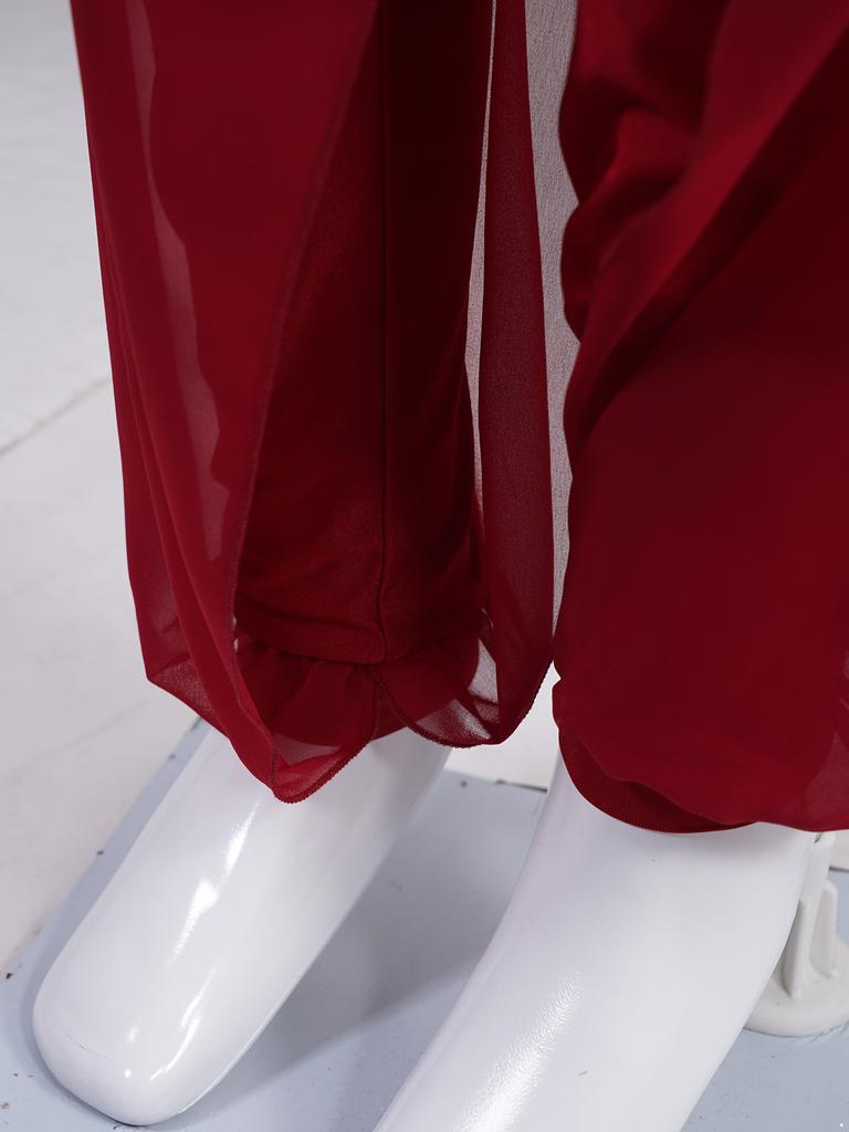 Girls Classical Dance Pants Split Chiffon Overlay Design Practice Wear Stage Performance Bottoms