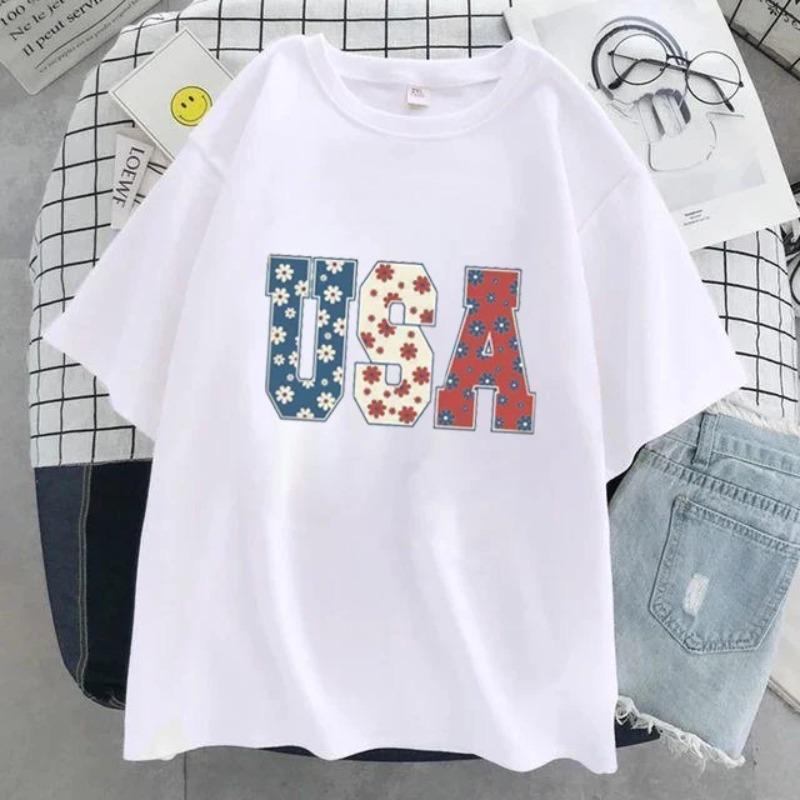 Summer T-shirt Women's Letter Printed Pure Cotton Short Sleeved Top T-Shirts Women’s