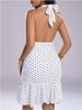 2025 Summer Women's Sleeveless Polka Dot Halter Neck Mini Dress with Open Back