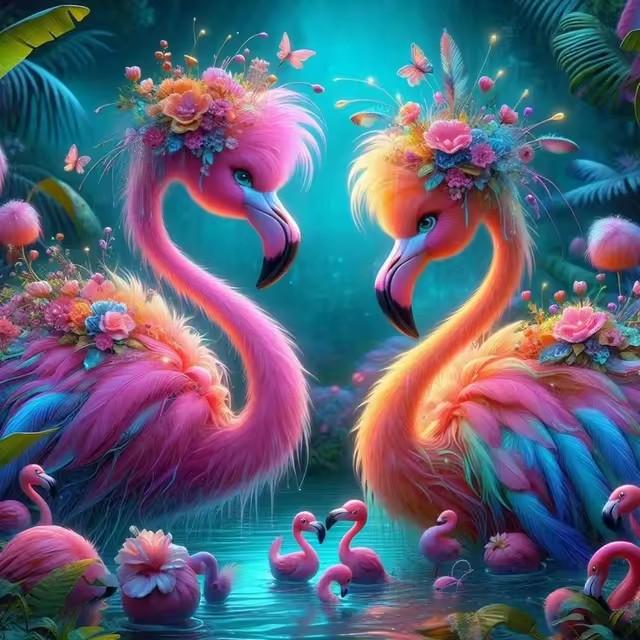 

5D Алмазная Живопись Сделай Сам Животное Цвет Фламинго Любитель Стразы Полная Квадратная Круглая Алмазная Мозаика Цветок Птица Вышивка Крестом Full Round 20x20CM