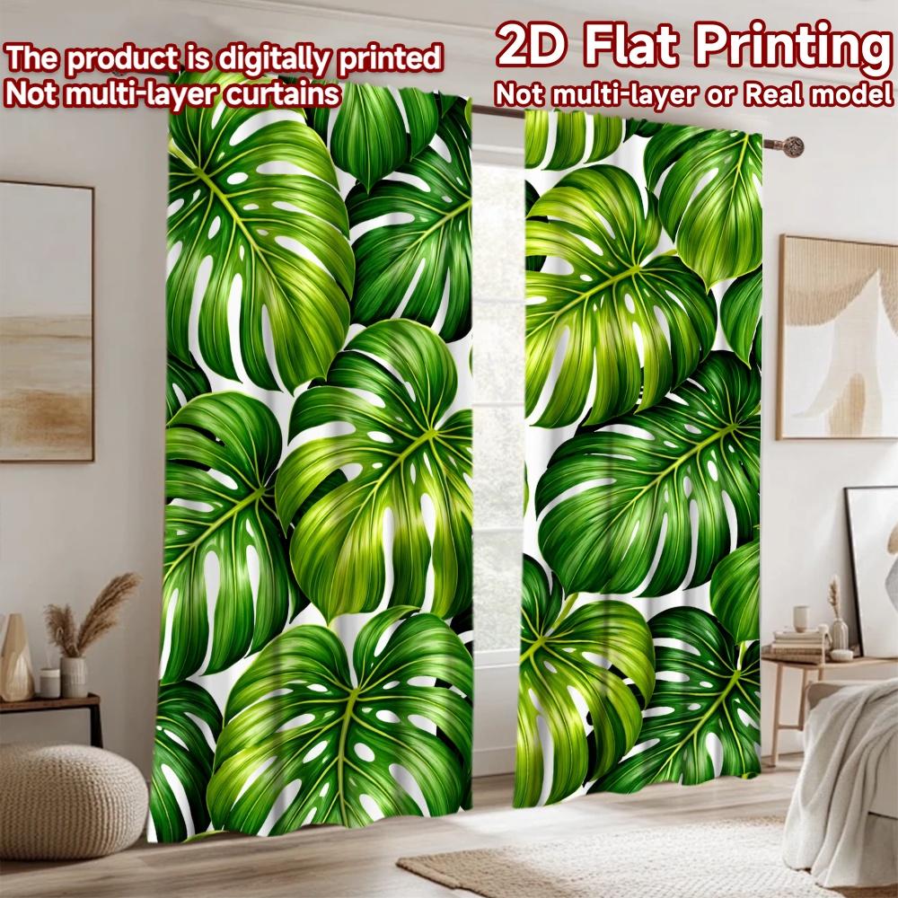 2D flat printing 2pcs Curtain Curtain Tropical Green Leaves Digital Printed Polyester Drapes All Season Party & Holiday Decor