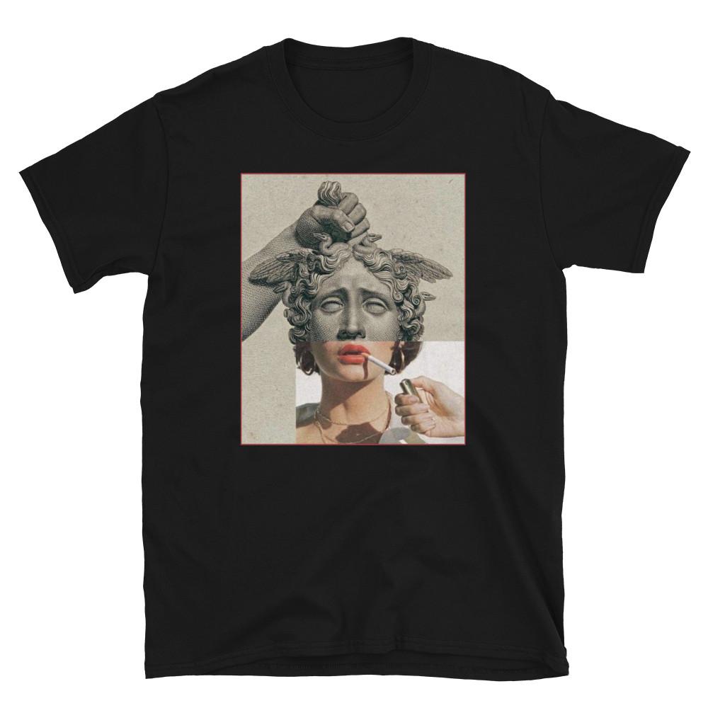 SMOKING MEDUSA GREEK GOD GREEK ART RETRO ART PRINTED TSHIRT Unisex T-Shirt XL