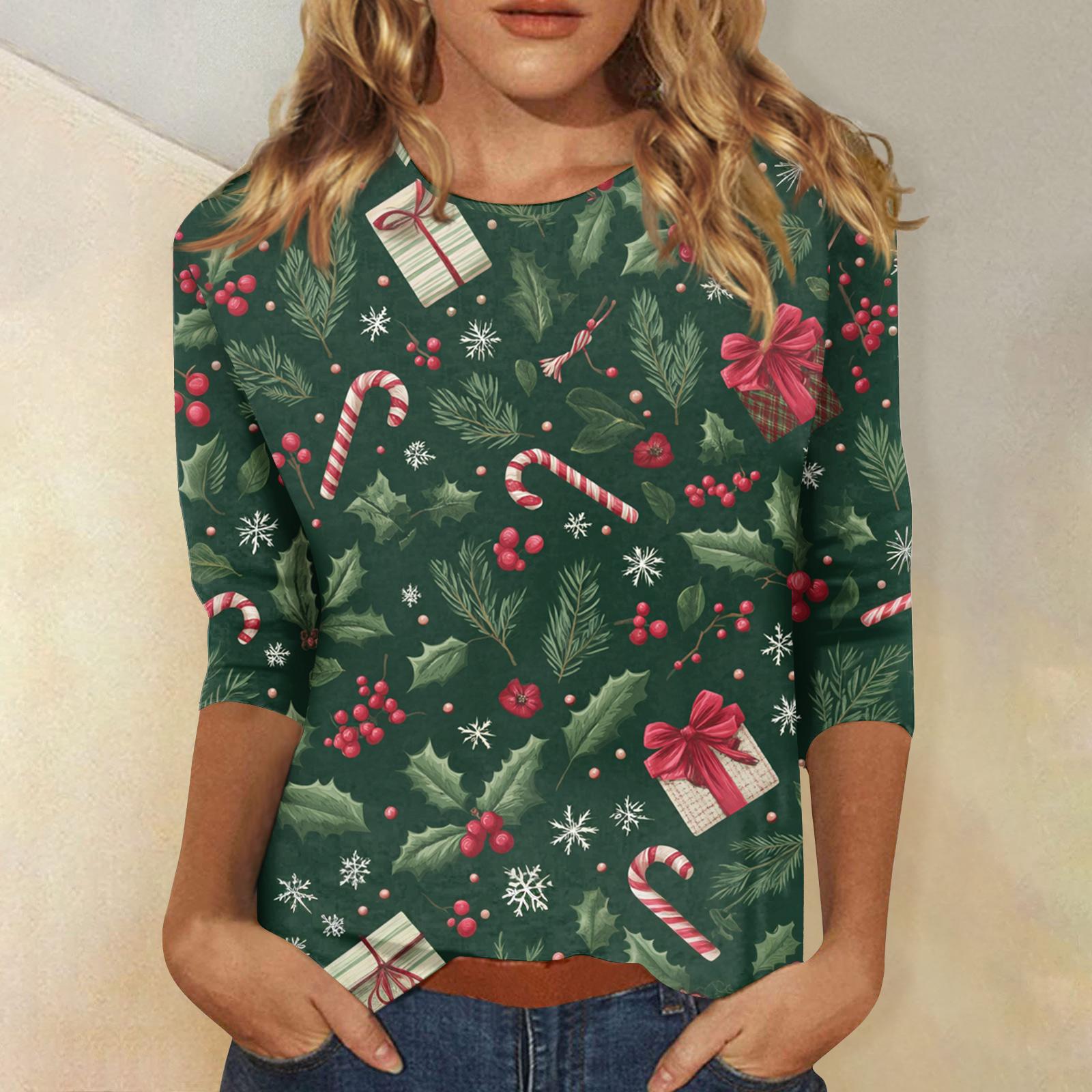 

Женские топы Рубашка с рукавом три четверти V-образный вырез Свободная повседневная рубашка Футболка с принтом L