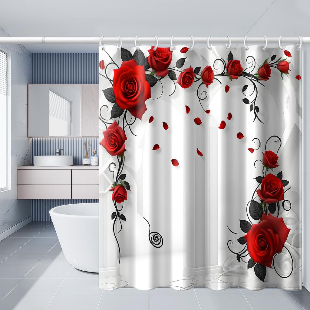 Universal Fit Shower Curtain With Hooks Set For Bathroom Decor And Water Control