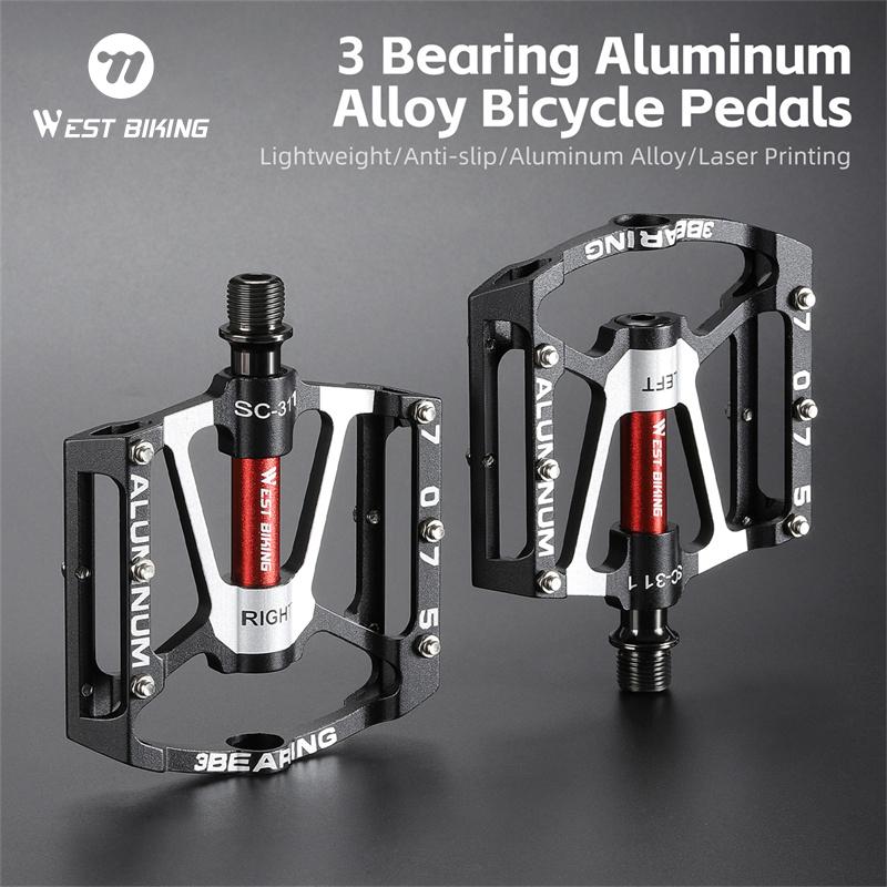 WEST BIKING 3 Bearing Bicycle Pedal CNC Aluminum Alloy Anti Slip MTB Road Bike Pedal Widen Pedals Profession Bike Accessories