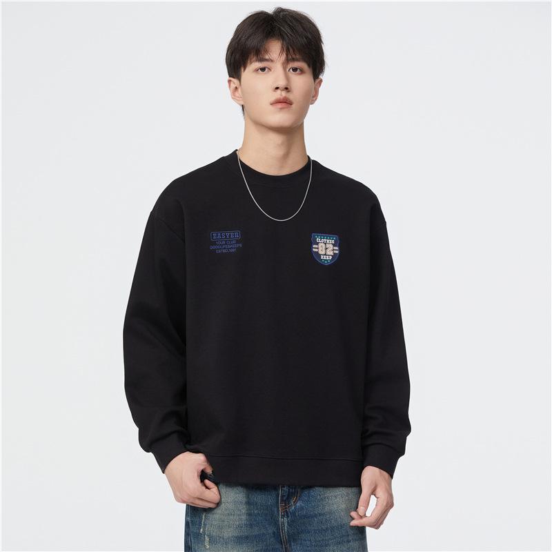 

Американский повседневный свитер Mark Twill с вышитым значком, мужской осенний свободный модный топ с круглым вырезом 4XL чёрный