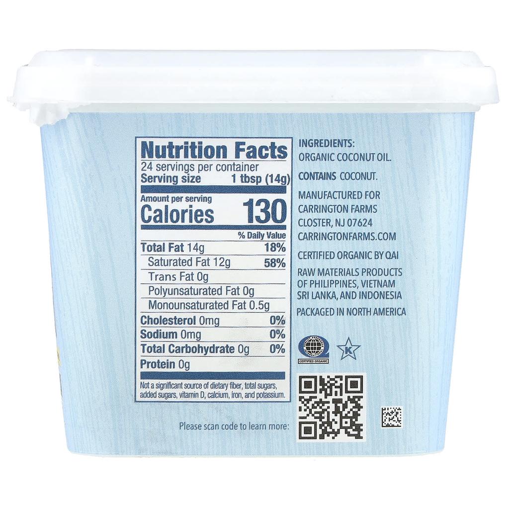 Carrington Farms Organic Coconut Oil, Unrefined, 12 Fl Oz (355 Ml)
