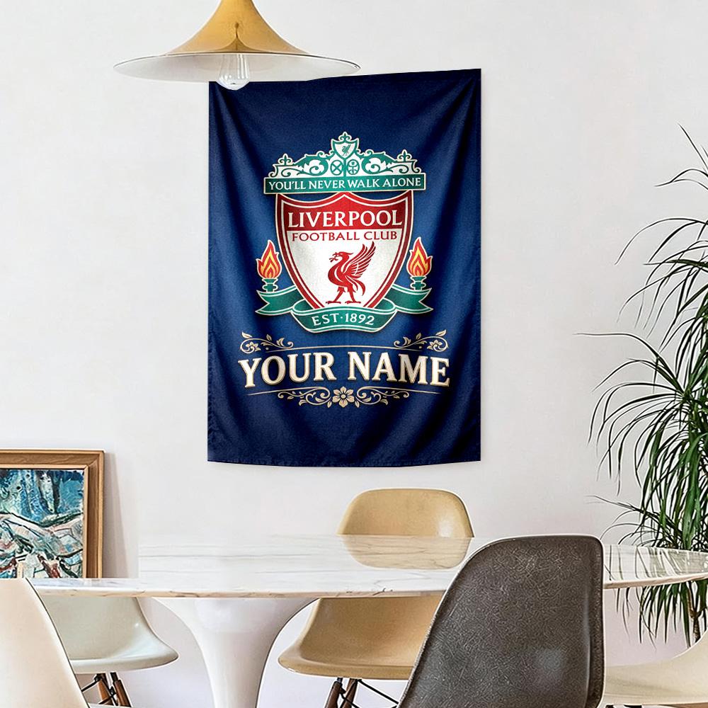 Liverpool Fc Logo Personalized Name Tapestry Lightweight Tapestry Machine Washable Great for Living Room All-Season Use Unique Gift for Family Friends