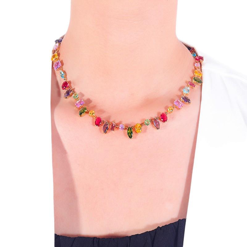 Summer Fresh Geometric Crystal Zirconia Necklace & Earring Set In Candy Colors
