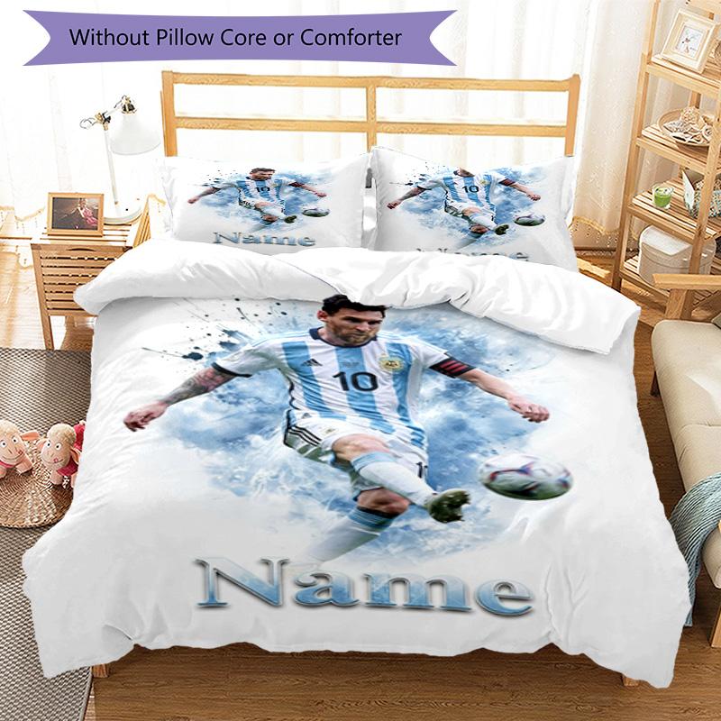 Messi Custom Soccer Player Watercolor Art Personalized Name Bedding Set,Smooth Bed Linen for Bedroom Decor,Perfect Souvenir Gift for Soccer Lovers,Mic