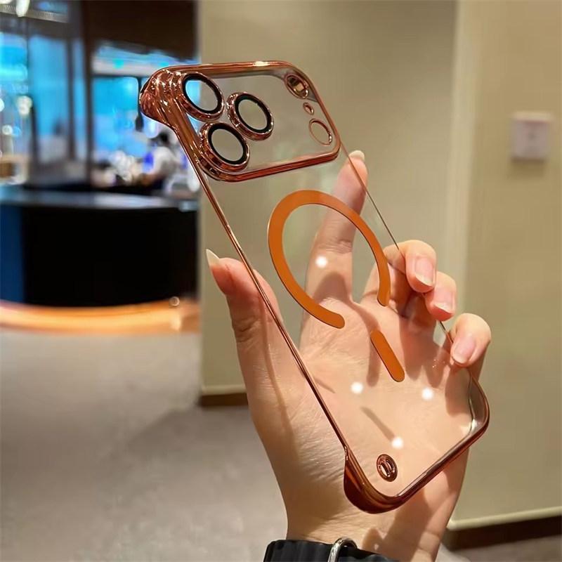 Frameless Case for iPhone 17 Pro Max Air Magsafe Wirelss Charge Case for iPhone11 12 13 14 15 16 Pro Max Ultra Thin PC Plating Cover