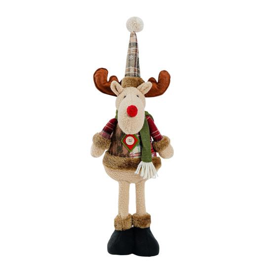 Christmas Plush Toy with Retractable Legs Handmade Reindeer Snowman Santa Claus Plush Doll Xmas Holiday Party Decoration Ornament