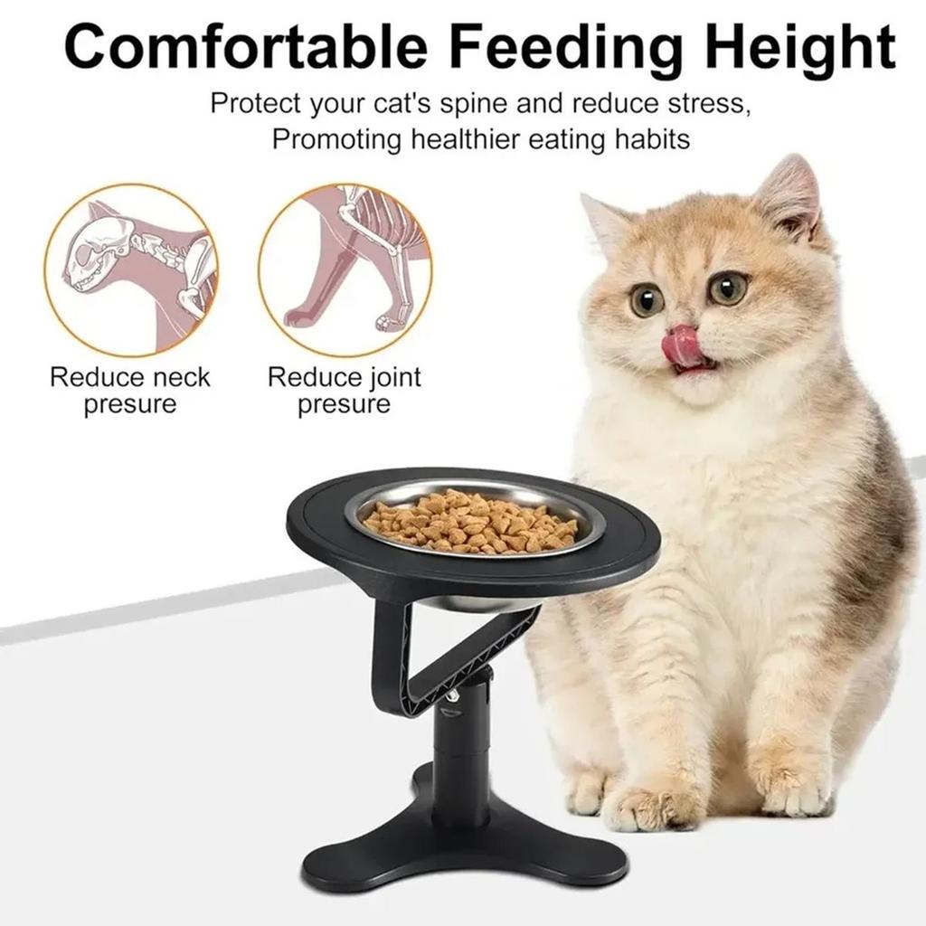Raised Cat Bowls,Elevated for Indoor Cats with Height-Adjustable Stand Non-Slip Stainless Steel Bowl 15° Tilted Kitten