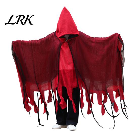 Stage Performance Ghost Cloak Grim Reaper Hooded for Men Women, Adult Scary Gothic Gauze Cape Wizard Cape, Halloween Cosplay Costume Masquerade Party