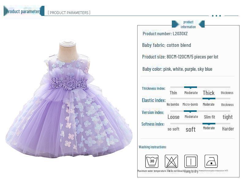 Vestido de bebê fofo com estampa floral 3D para casamentos e ocasiões especiais