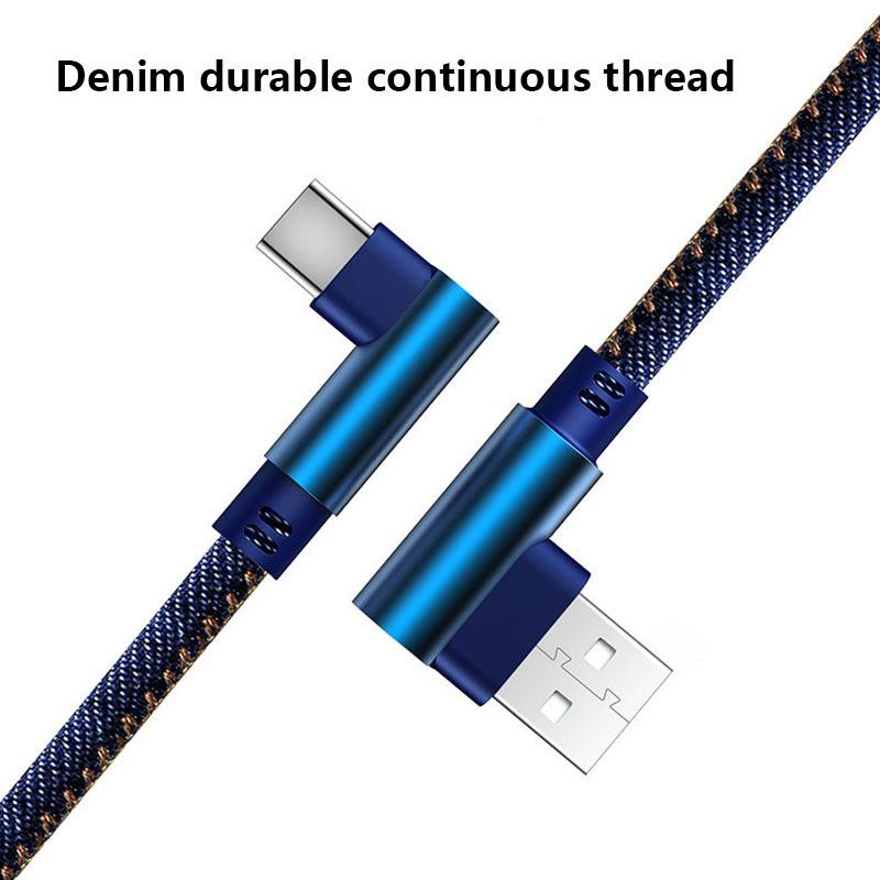 2,4V Geeignet für Dual-Ellbogen-Datenkabel Apple Android Typ-c Telefon USB Schnellladung Gewebtes Denim-Ladekabel Übertragung 1M