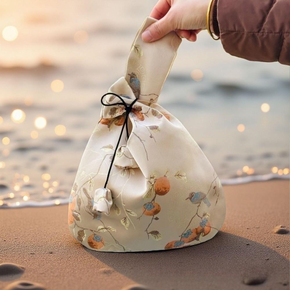 Portable Lightweight New Chinese Style Handbag Soft Texture Elegant Look Tassel Knot Wrist Bag Multifunctional Gift Bag