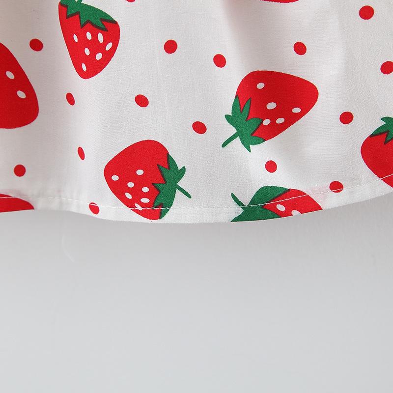 A732 Kleid mit Erdbeerdruck mit Hut – Frisches Kleid für Kleinkind-Babymädchen