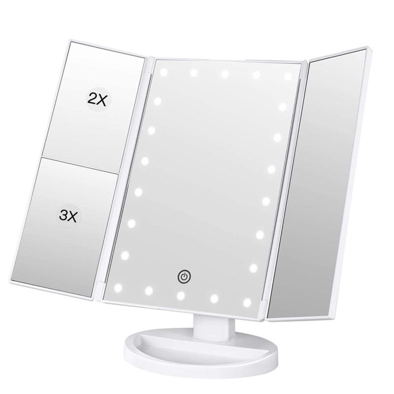 Desktop Personalized LED Makeup Mirror with Touch Screen and 180-degree Adjustable Stand