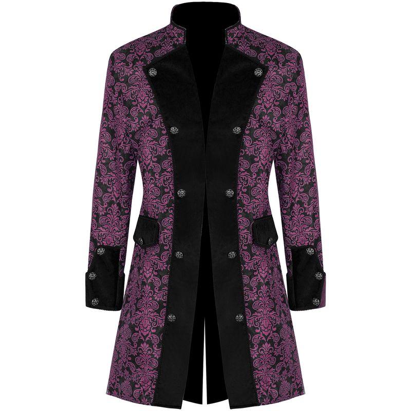 

Export Medieval Fashion Men s Overcoat Steampunk Stand Collar Costume Costumes Punk Coat. Printed Jacket Purple S