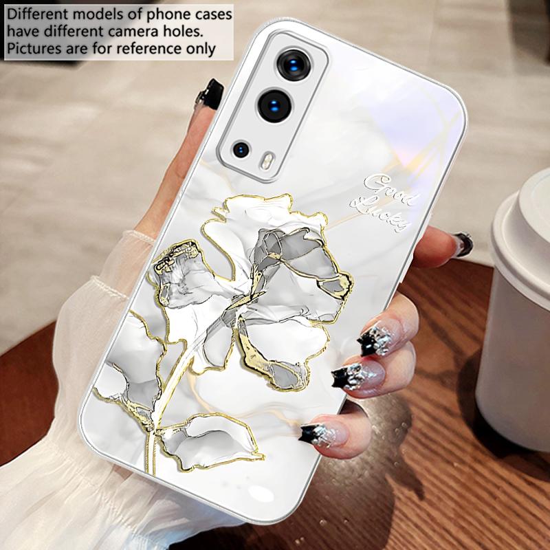 Pink Marble Flower Texture For Vivo Y76 16 55 V29 Lite 5G 25 23 30 iQOO Z9X 12 Pro Neo X200 100 90 60 Tempered Glass Phone Case