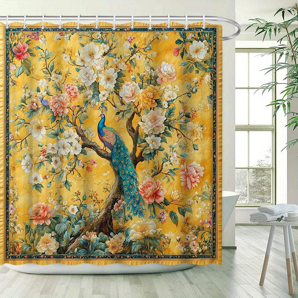 Peacock and Floral Garden Waterproof Shower Curtain for Modern Bathroom Decor, Stylish and Durable, Perfect for Home Use