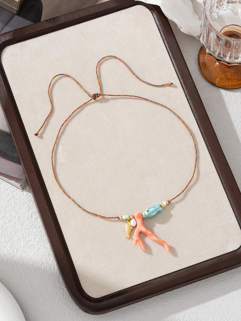 Charm Ocean Imitation Coral Glass Fish Pendant Rope Necklace Women's Vacation Party Accessories