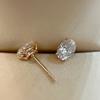 Classic S925 Sterling Silver 18K Gold-Plated Oval Diamond Four-Prong Women's Earrings