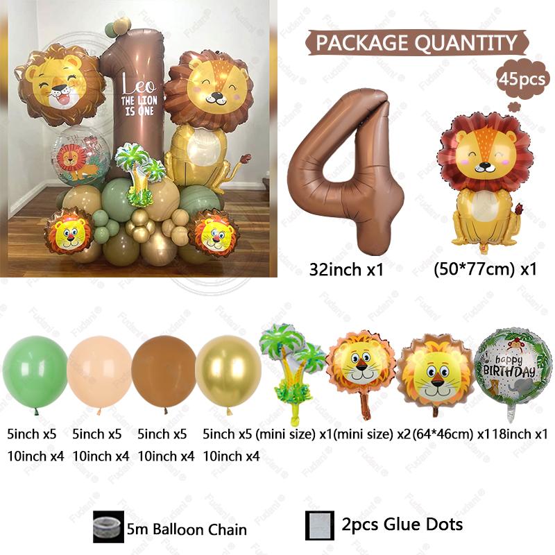 45pcs Jungle Animal Theme Balloon Chocolate Number Balloon Set Cartoon Animal Festival Supplies Childrens Birthday Party Decorat