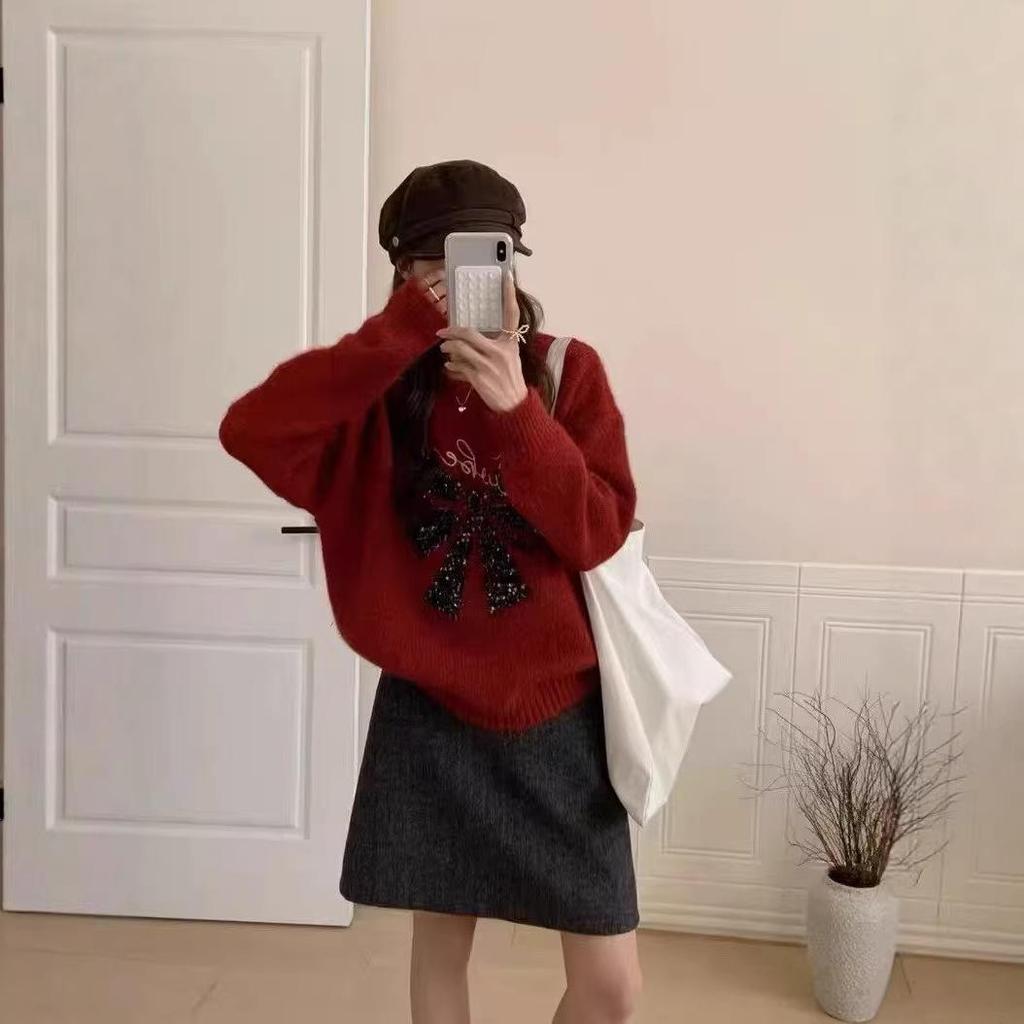 2025 Women's Plus Size Bowknot Knit Sweater Top
