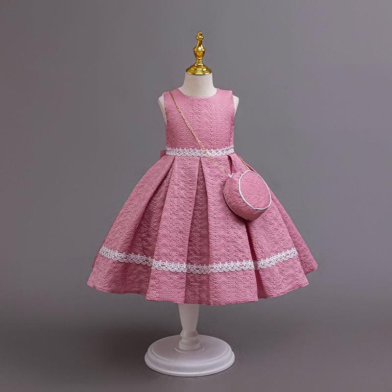 Autumn Winter Long Sleeve Girl Party Dress Elegant Lace Christmas Formal Gown Gift Bag Kids Children