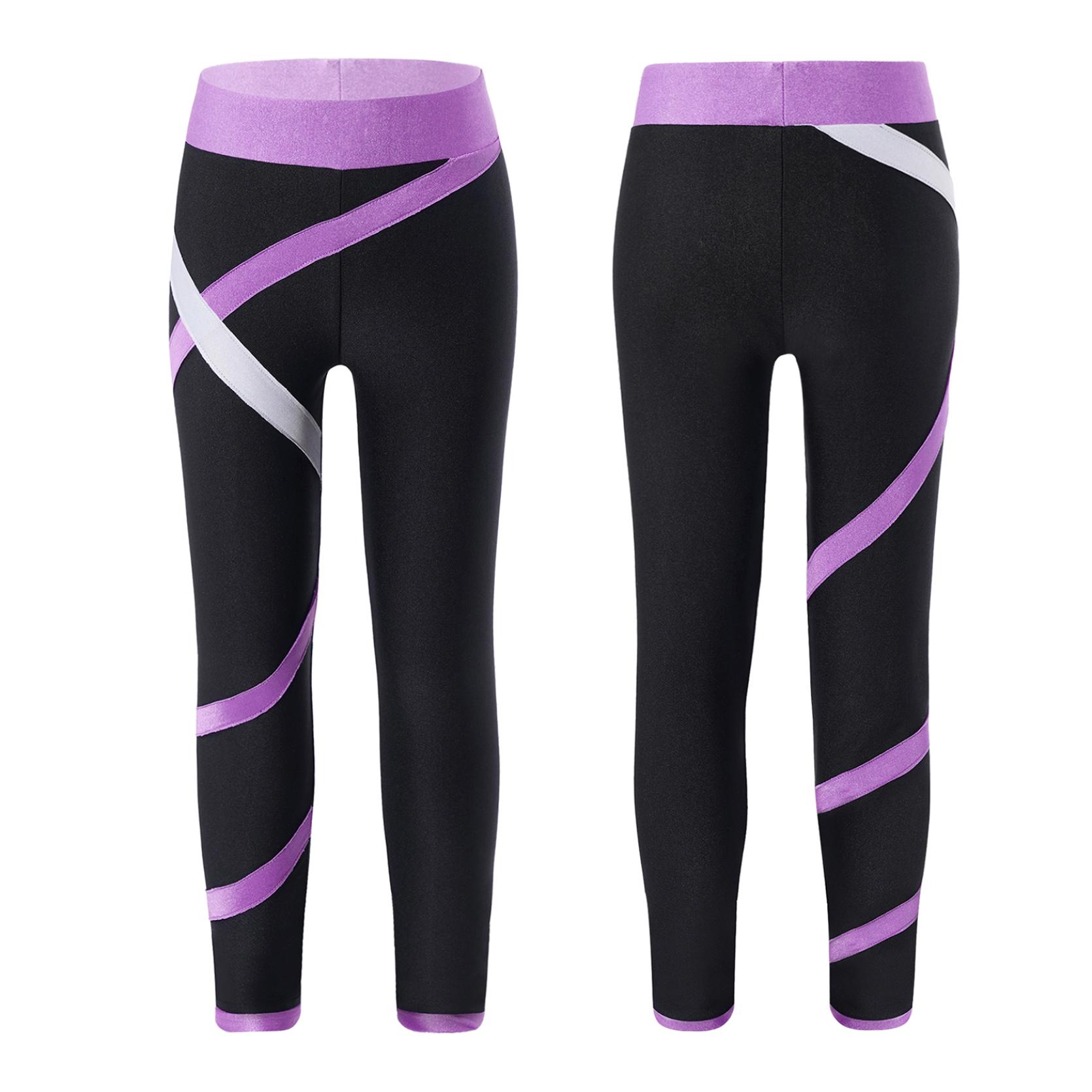 

Детская спортивная одежда для девочек, леггинсы с цветными блоками, эластичные спортивные штаны для гимнастики, йоги, тренировок и фитнеса фиолетовый